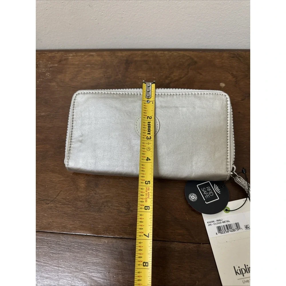 Kipling Imali Silver Cloud Metal Large RFID Wallet Wristlet KI4284 NEW